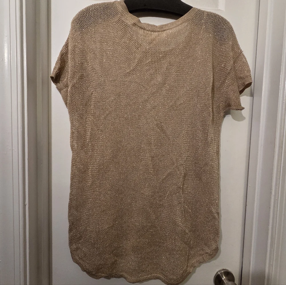 MICHAEL Michael Kors Gold Mesh Metallic Short Sleeve Top/Shirt.  Size L. - Picture 11 of 14